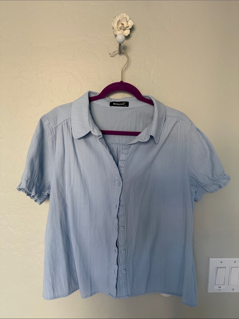 Allegra K Light Blue Short Sleeve Button-Down Shirt